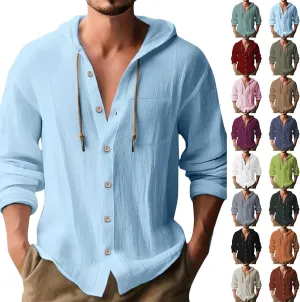 100 Percent Cotton Linen Hoodies for Men Long Sleeve Button Down Shirt Active Athletic Workout Sweatshirts for Men