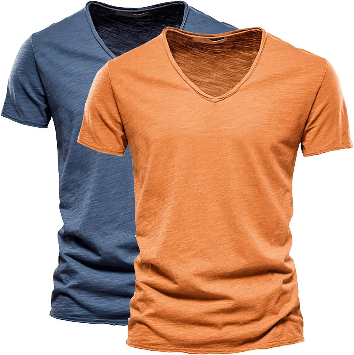 2 Pack Men's Big and Tall Cotton T-Shirt Summer Short Sleeve V-Neck Fitted Solid Casual Gym Workout Muscle Tees Shirt
