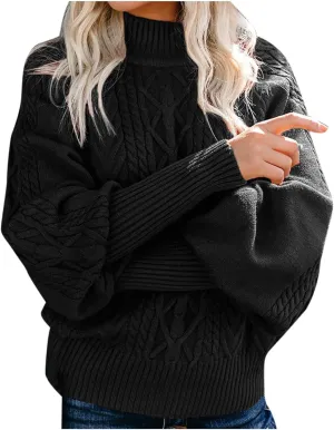 2024 Sweater for Women Oversized Knit Solid Elegant Vintage Pullover Turtleneck Tops Fall Winter Essential Clothes