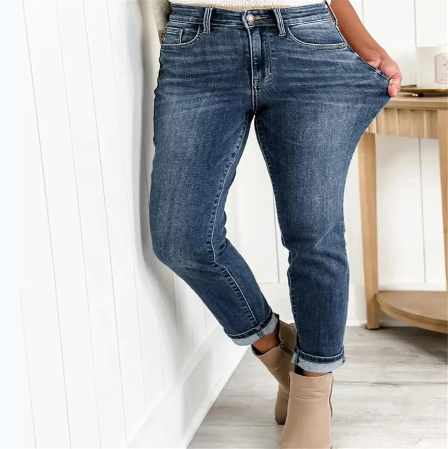 2025 Monroe Mid-Rise Vintage Wash Boyfriend Fit Jeans, Cigarette Pants for Women, Distressed Skinny Jeans for Women