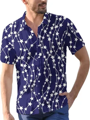 4th of July Hawaiian Shirts for Men Summer Patriotic Short Sleeve Button Down USA Flag Beach Shirts Holiday Outfits