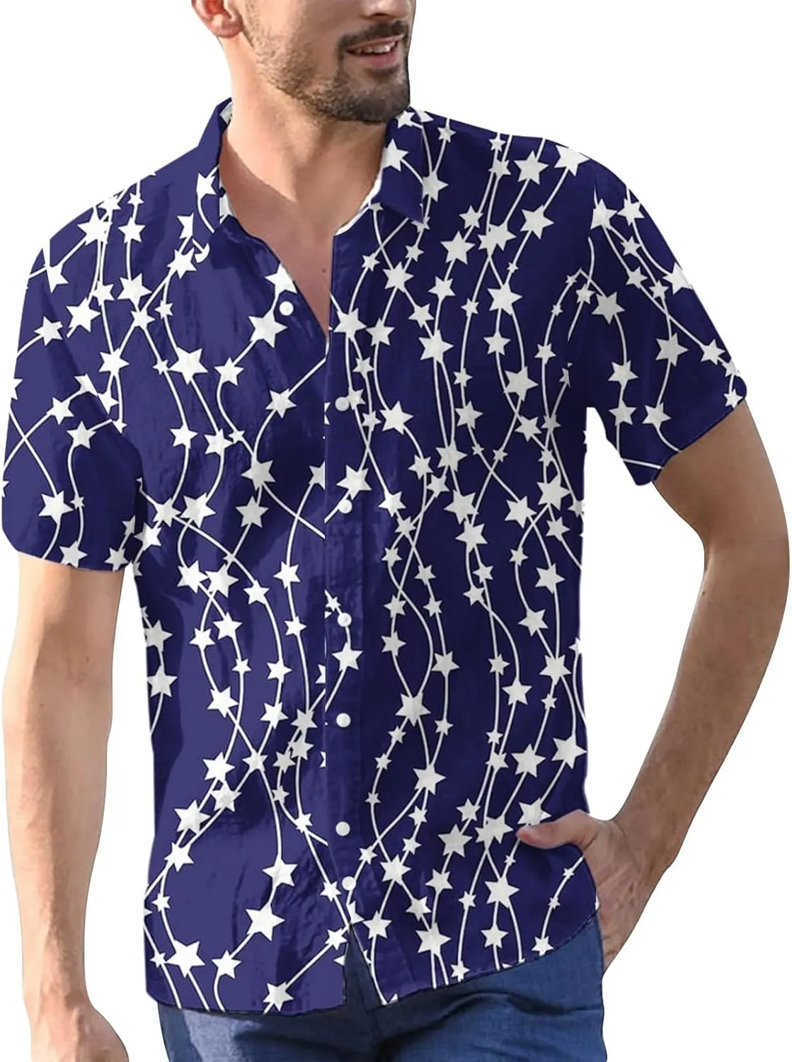 4th of July Hawaiian Shirts for Men Summer Patriotic Short Sleeve Button Down USA Flag Beach Shirts Holiday Outfits