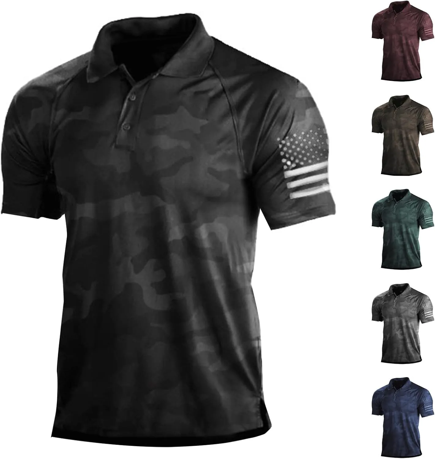 4th of July Patriotic Polo Shirts for Men Moisture Wicking Short Sleeve American Flag Sport Golf Tennis Work T-Shirts