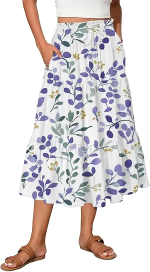 ADHOWBEW Boho Skirts for Women Summer High Waist Bohemian Trendy Flowy Cotton Casual Sexy Skirts