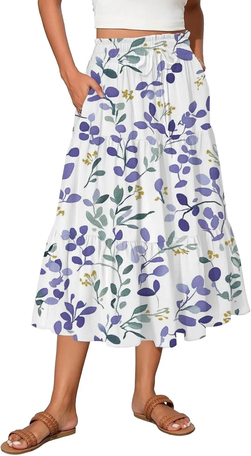 ADHOWBEW Boho Skirts for Women Summer High Waist Bohemian Trendy Flowy Cotton Casual Sexy Skirts
