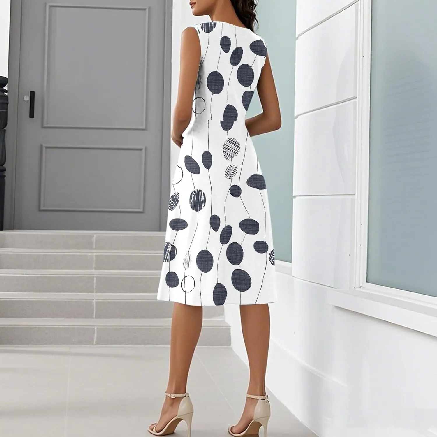 ADHOWBEW Church Dresses for Women 2025 Sexy Beach Sleeveless Party Elegant Casual V Neck Button Up Midi Dresses