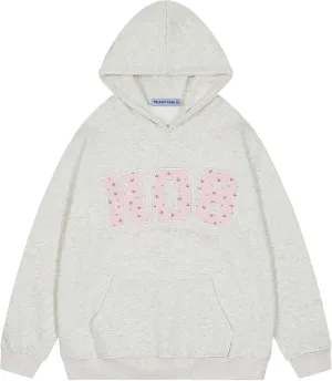 Aelfric Eden Womens Oversized Graphic Hoodies Y2k Flower Embroidery Number Print Hoodie Pullover Hooded Sweatshirt Unisex Grey