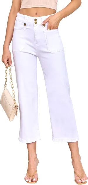 ALLABREVE Women's Wide Leg Jeans High Waisted Stretchy Straight Leg Jeans Buttoned Loose Denim Pants with Pocket