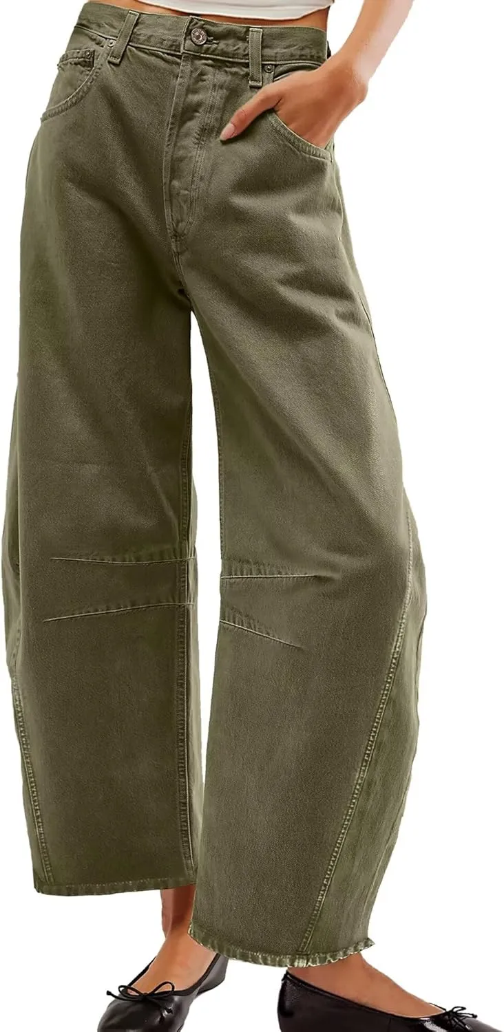 Allimy Womens Jeans Mid Rise Barrel Leg Vintage Jeans for Women Trendy 2025 Denim Pants Non Stretch