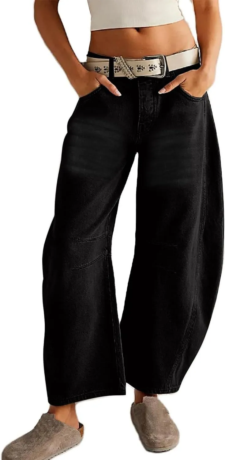 Allimy Womens Jeans Mid Rise Barrel Leg Vintage Jeans for Women Trendy 2025 Denim Pants Non Stretch