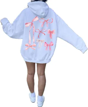 Aonoapll Women Bow Print Hoodies Oversized Y2k Graphic Hooded Sweatshirt Cute Long Sleeve Drop Shoulder Pullover Tops