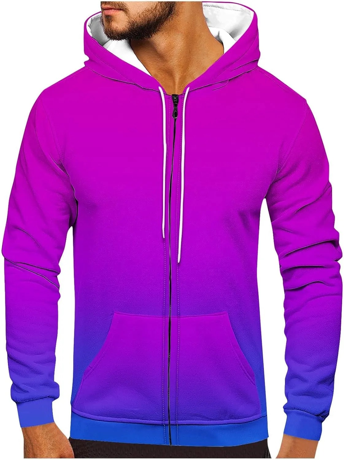 Aymnlox Mens Hoodies Basic Casual Gradient Color Long Sleeve Sweatshirts Regular Loose Full Zip Up Hoodie With Pockets