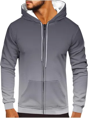 Aymnlox Mens Hoodies Basic Casual Gradient Color Long Sleeve Sweatshirts Regular Loose Full Zip Up Hoodie With Pockets