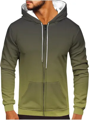 Aymnlox Mens Hoodies Basic Casual Gradient Color Long Sleeve Sweatshirts Regular Loose Full Zip Up Hoodie With Pockets