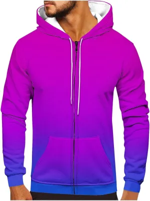 Aymnlox Mens Hoodies Basic Casual Gradient Color Long Sleeve Sweatshirts Regular Loose Full Zip Up Hoodie With Pockets