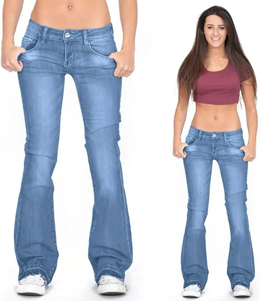 Bell Bottom Jeans for Women High Waisted Flare Jeans Skinny Girlfriend Jean Plus Size Wide Leg Denim Pants with Pockets
