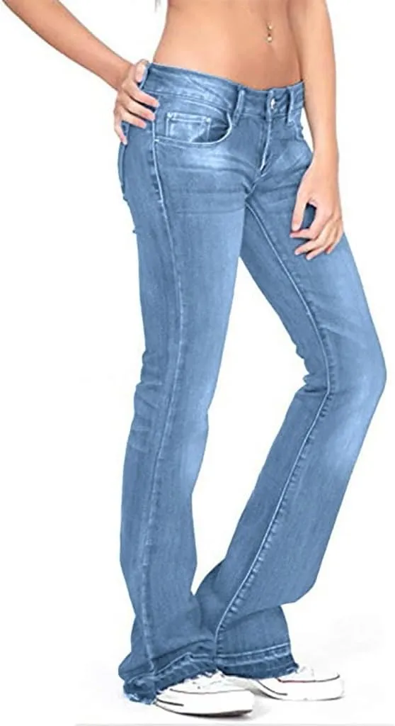 Bell Bottom Jeans for Women High Waisted Flare Jeans Skinny Girlfriend Jean Plus Size Wide Leg Denim Pants with Pockets