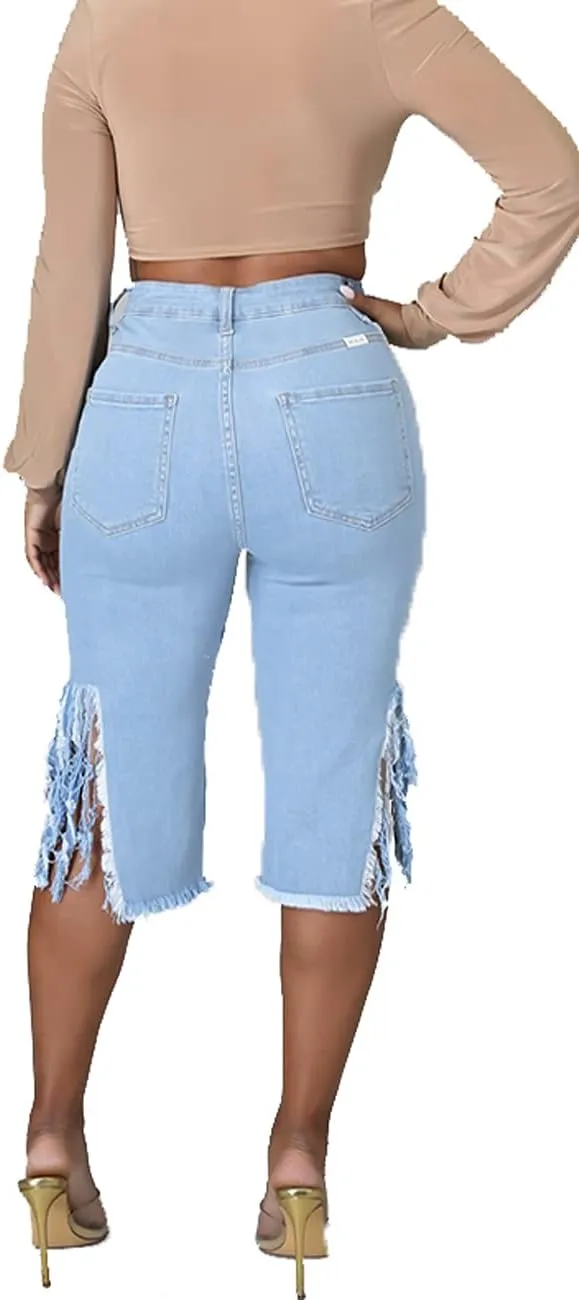 BestGirl Women's Ripped-Denim Hole Washed Distressed Mid Rise Stretchy Short Jeans