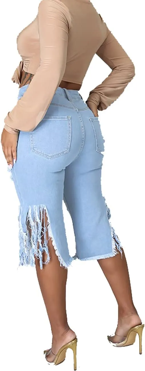 BestGirl Women's Ripped-Denim Hole Washed Distressed Mid Rise Stretchy Short Jeans