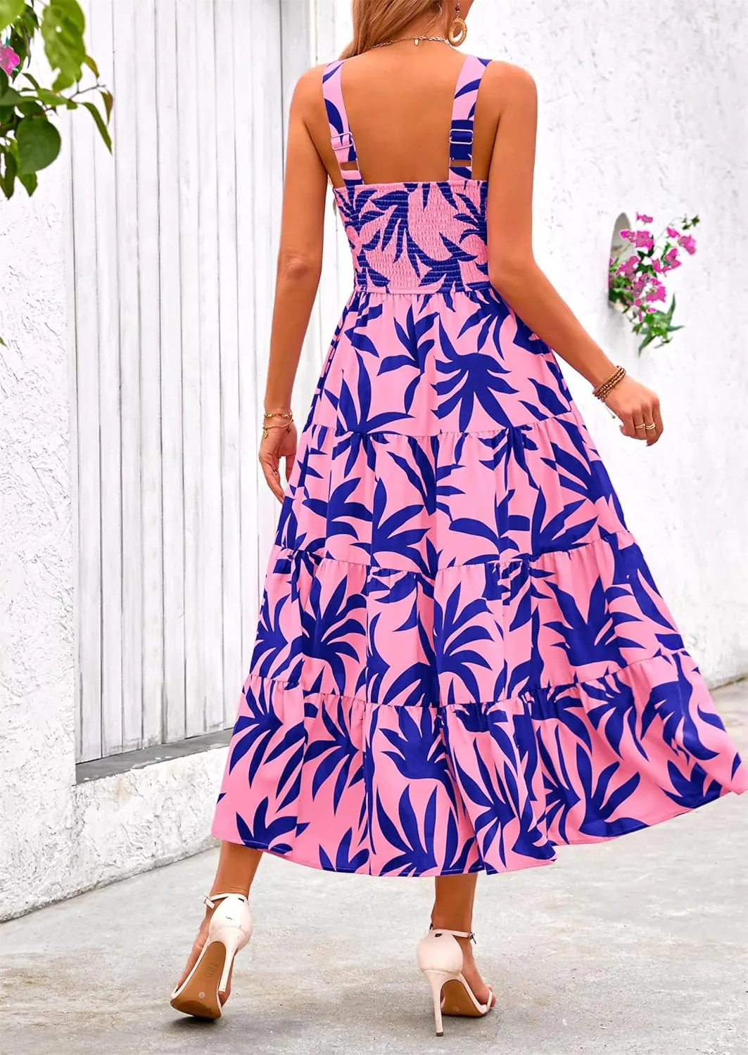 Boho Dresses for Women 2025 Summer Sleeveless Square Neck Midi Floral Long Dress Elegant Beach Vacation Dresses
