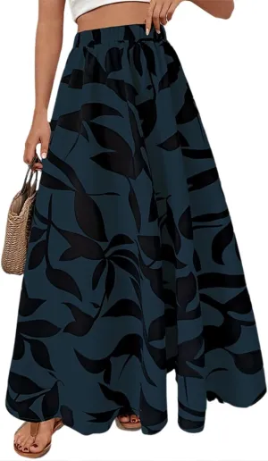 Boho Skirts for Women 2025 Floral Summer Maxi Skirts High Waisted Wrap Pleated Dresses Holiday Vacation Clothes