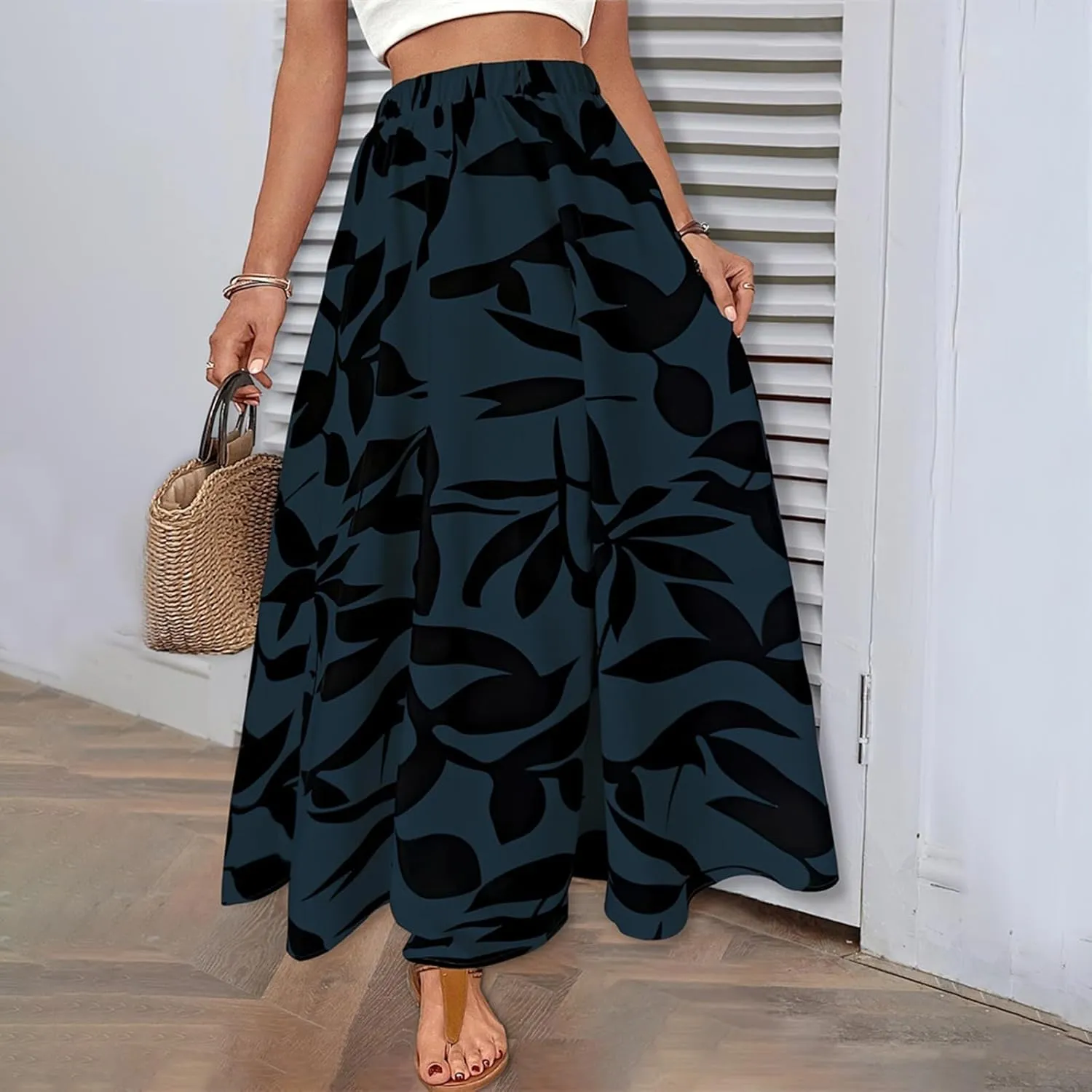 Boho Skirts for Women 2025 Floral Summer Maxi Skirts High Waisted Wrap Pleated Dresses Holiday Vacation Clothes