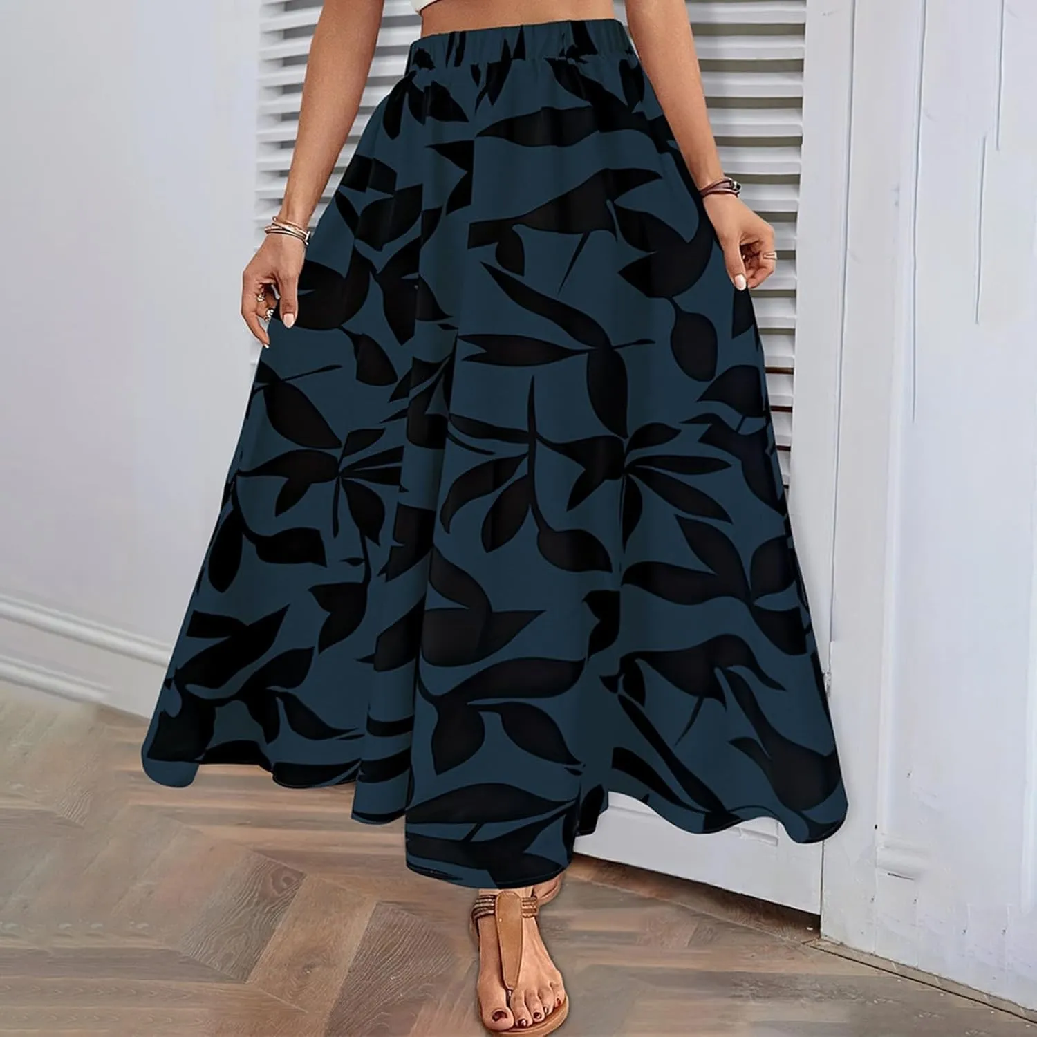 Boho Skirts for Women 2025 Floral Summer Maxi Skirts High Waisted Wrap Pleated Dresses Holiday Vacation Clothes