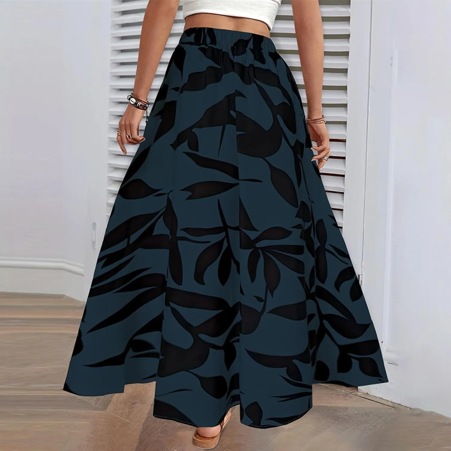 Boho Skirts for Women 2025 Floral Summer Maxi Skirts High Waisted Wrap Pleated Dresses Holiday Vacation Clothes