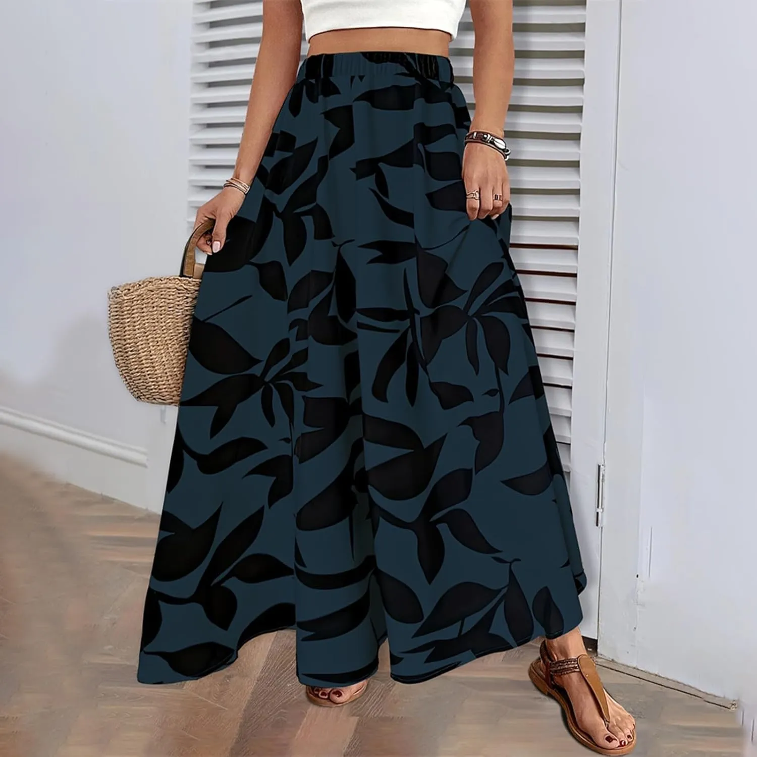 Boho Skirts for Women 2025 Floral Summer Maxi Skirts High Waisted Wrap Pleated Dresses Holiday Vacation Clothes