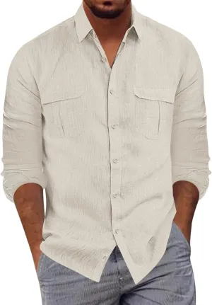 Cargo Shirts for Men Construction Work Shirts Button Up UV Long Sleeve Sun Protection Tactical Hiking Fishing Shirt