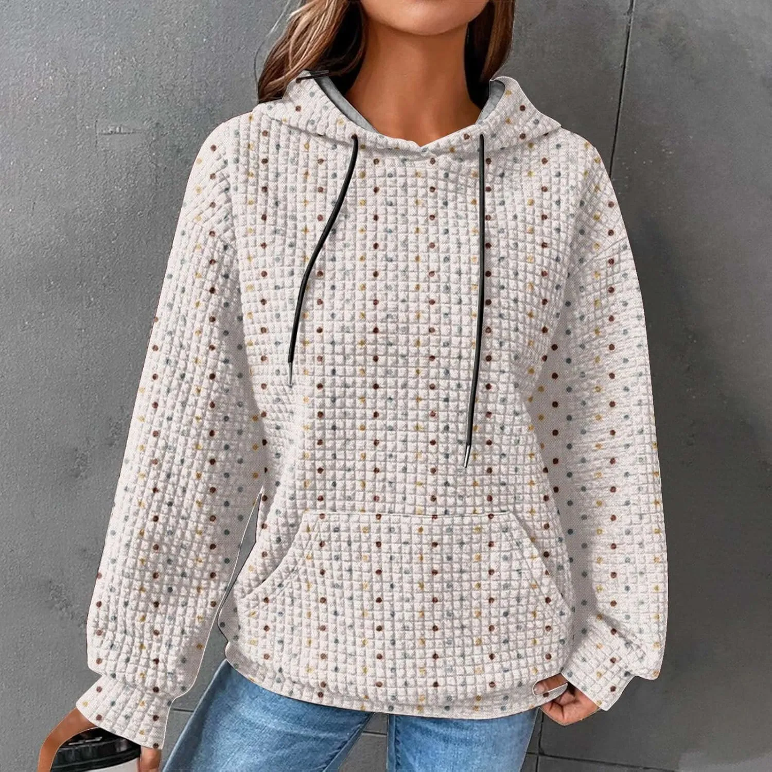 Ceboyel Women Waffle Knit Cute Hoodies Drawstring Pullover Sweatshirts Fashion Casual Sweaters Comfy Fall Clothes Outfits