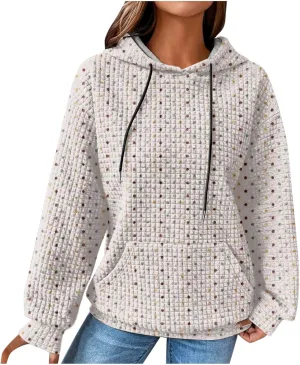 Ceboyel Women Waffle Knit Cute Hoodies Drawstring Pullover Sweatshirts Fashion Casual Sweaters Comfy Fall Clothes Outfits