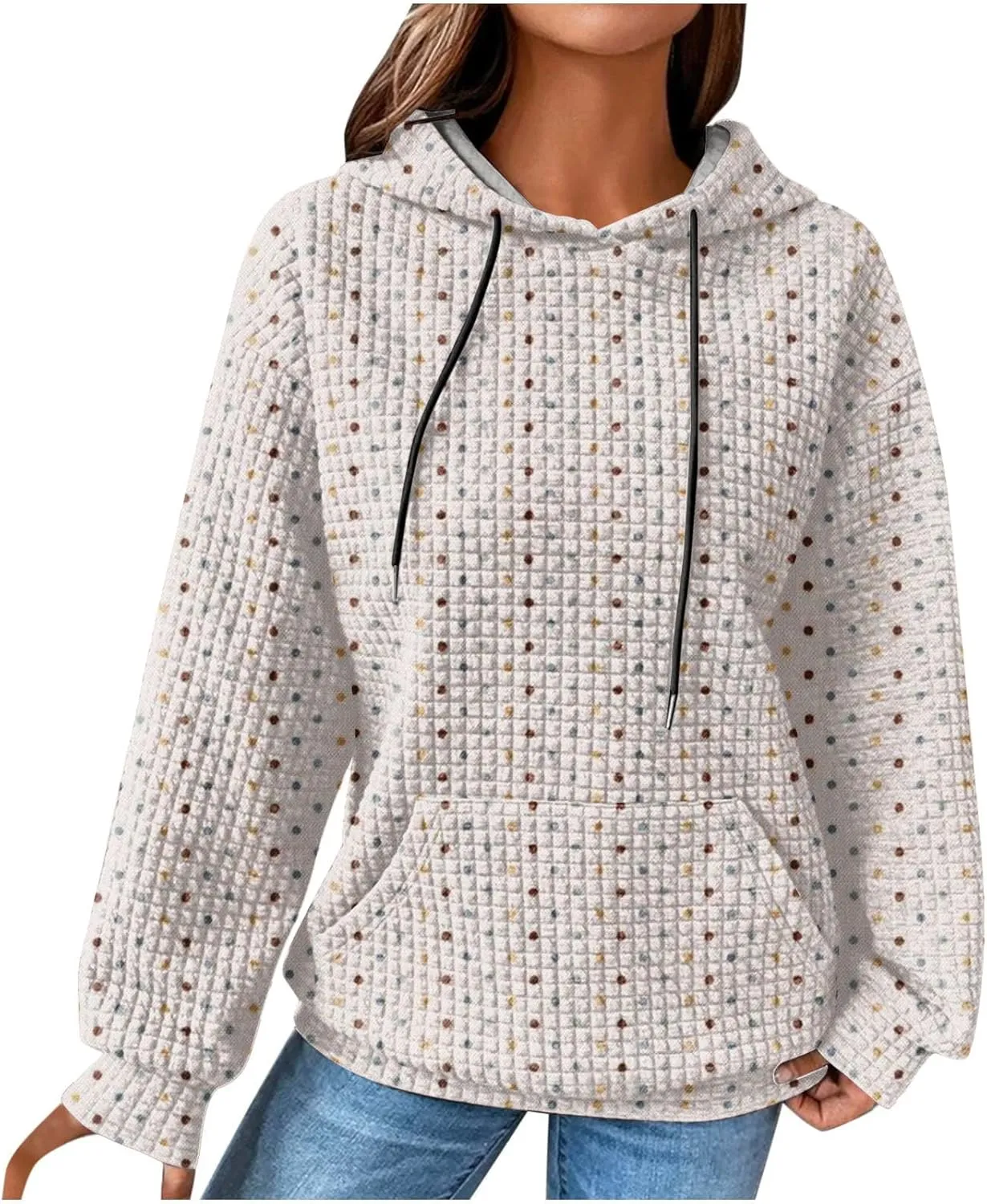 Ceboyel Women Waffle Knit Cute Hoodies Drawstring Pullover Sweatshirts Fashion Casual Sweaters Comfy Fall Clothes Outfits