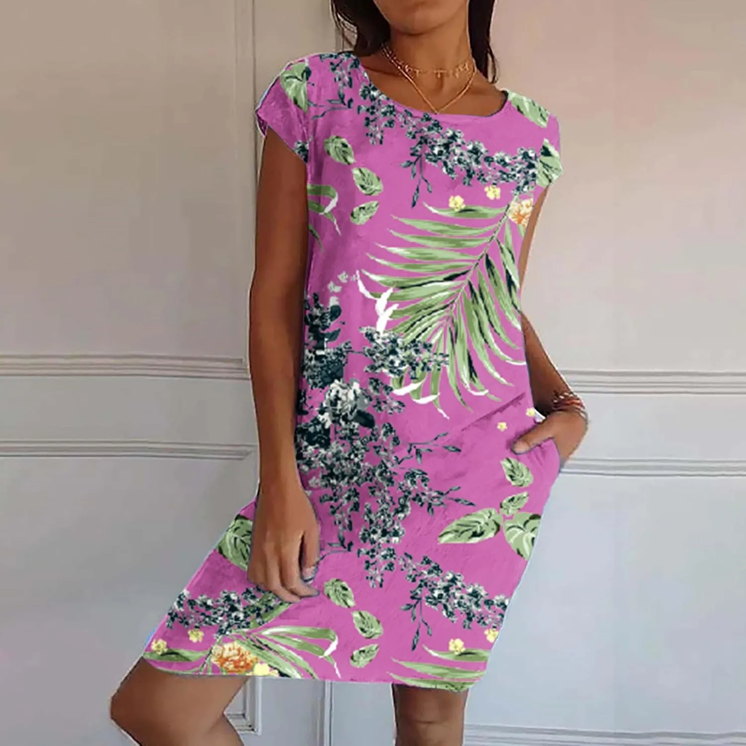 Ceboyel Women's 2024 Casual Summer Dresses Floral Print Short Sleeve Dress Beach Vacation Boho Dress Hawaiian Ladies Outfits
