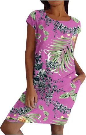 Ceboyel Women's 2024 Casual Summer Dresses Floral Print Short Sleeve Dress Beach Vacation Boho Dress Hawaiian Ladies Outfits