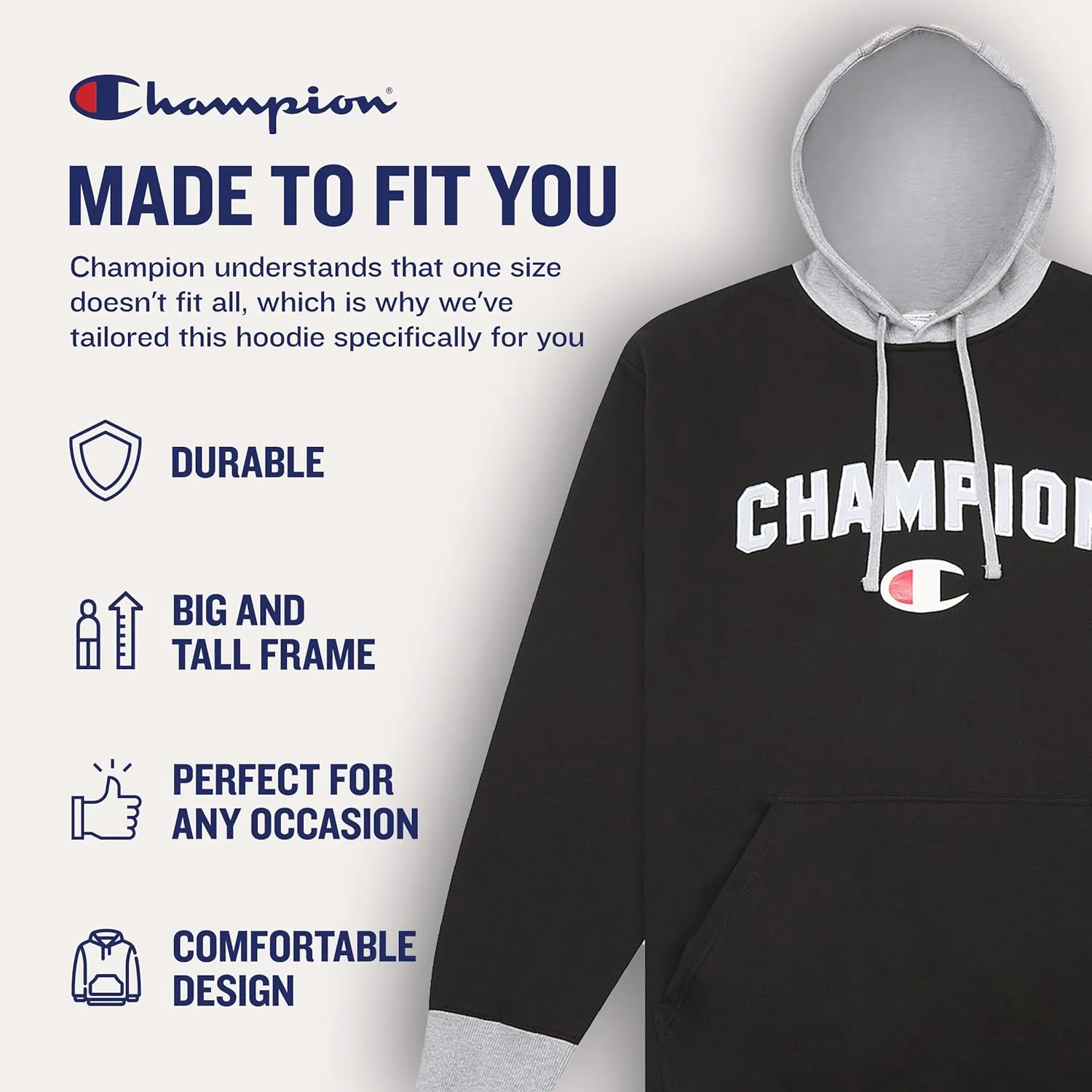 Champion Hoodies for Men – Big and Tall Men’s Fleece Hoodie, Graphic Pullover
