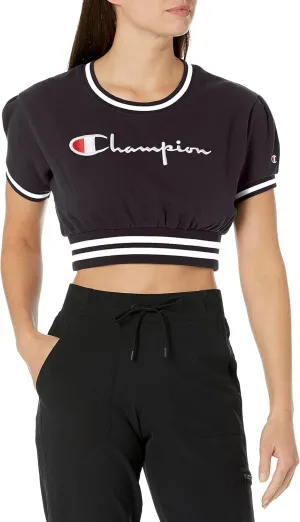 Champion Women's Vintage Wash Fleece Cropped Crew-Full Chest Script