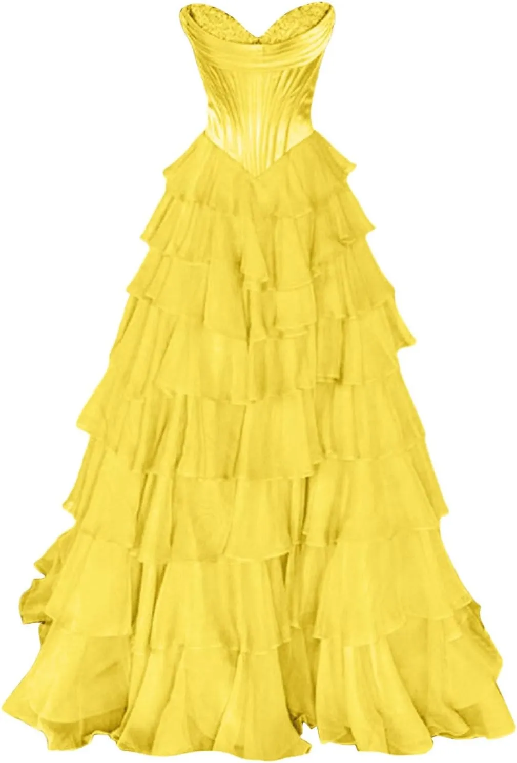 Chiffon Corset Prom Dresses for Women Floor Length Satin Tiered Ruffle Strapless Formal Dress Evening Gowns with Slit