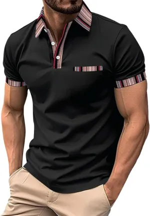 Color Block Polo Shirts for Men Sport Casual Golf Tennis Shirts Summer Short Sleeve Button Up Collared Work T-Shirt