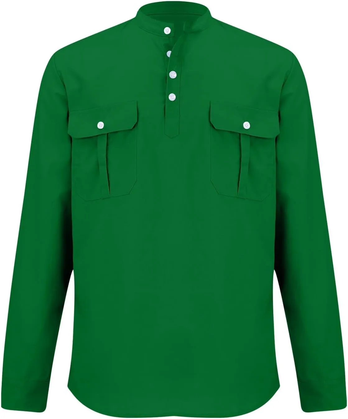 Cotton Linen Cargo Shirts Mens Long Sleeve Buttons V-Neck Henley Overshirt Lightweight Hiking Camping Fishing Shirts