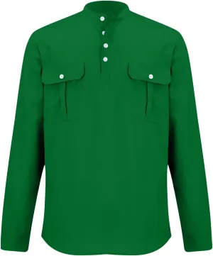 Cotton Linen Cargo Shirts Mens Long Sleeve Buttons V-Neck Henley Overshirt Lightweight Hiking Camping Fishing Shirts