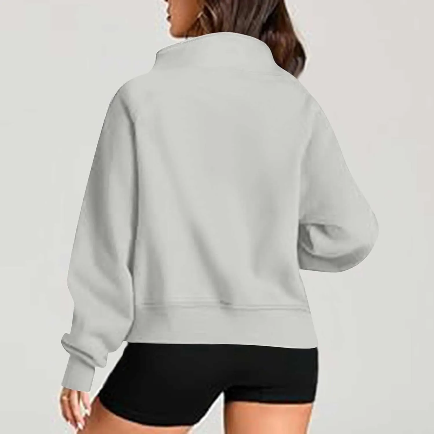 Cropped Half Zip Hoodies For Women Fleece Pullover Sweatshirts Long Sleeve Cute Lightweight Tops With Pockets