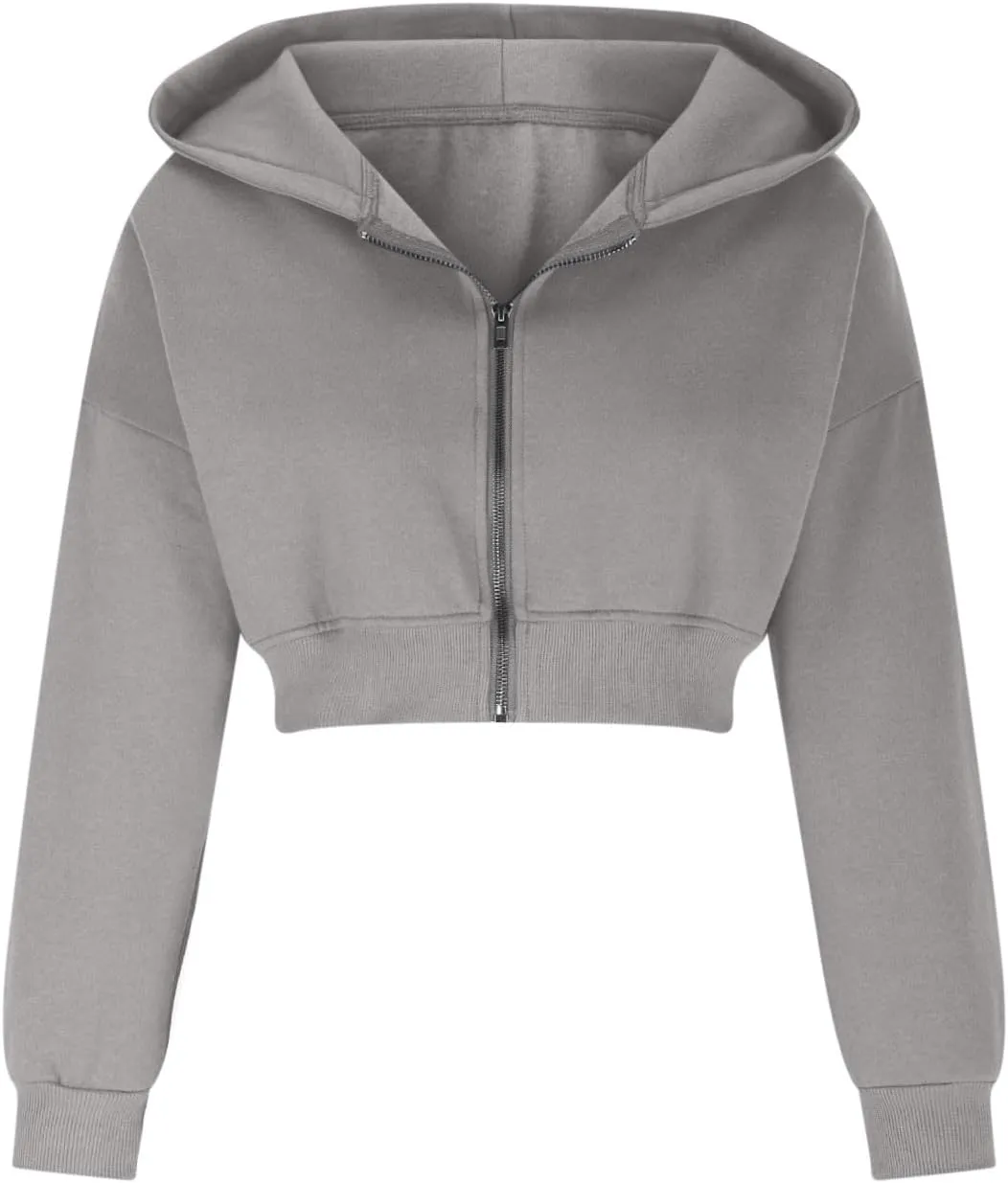 Cropped Hoodie Women Zip Up Long Sleeve Solid Lightweight Thin Sweatshirts Fall Casual Fleece Cute Hoodies Tops