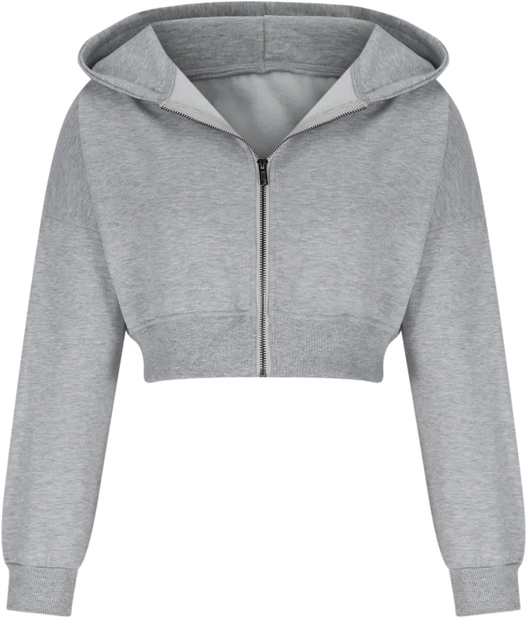 Cropped Hoodie Women Zip Up Long Sleeve Solid Lightweight Thin Sweatshirts Fall Casual Fleece Cute Hoodies Tops