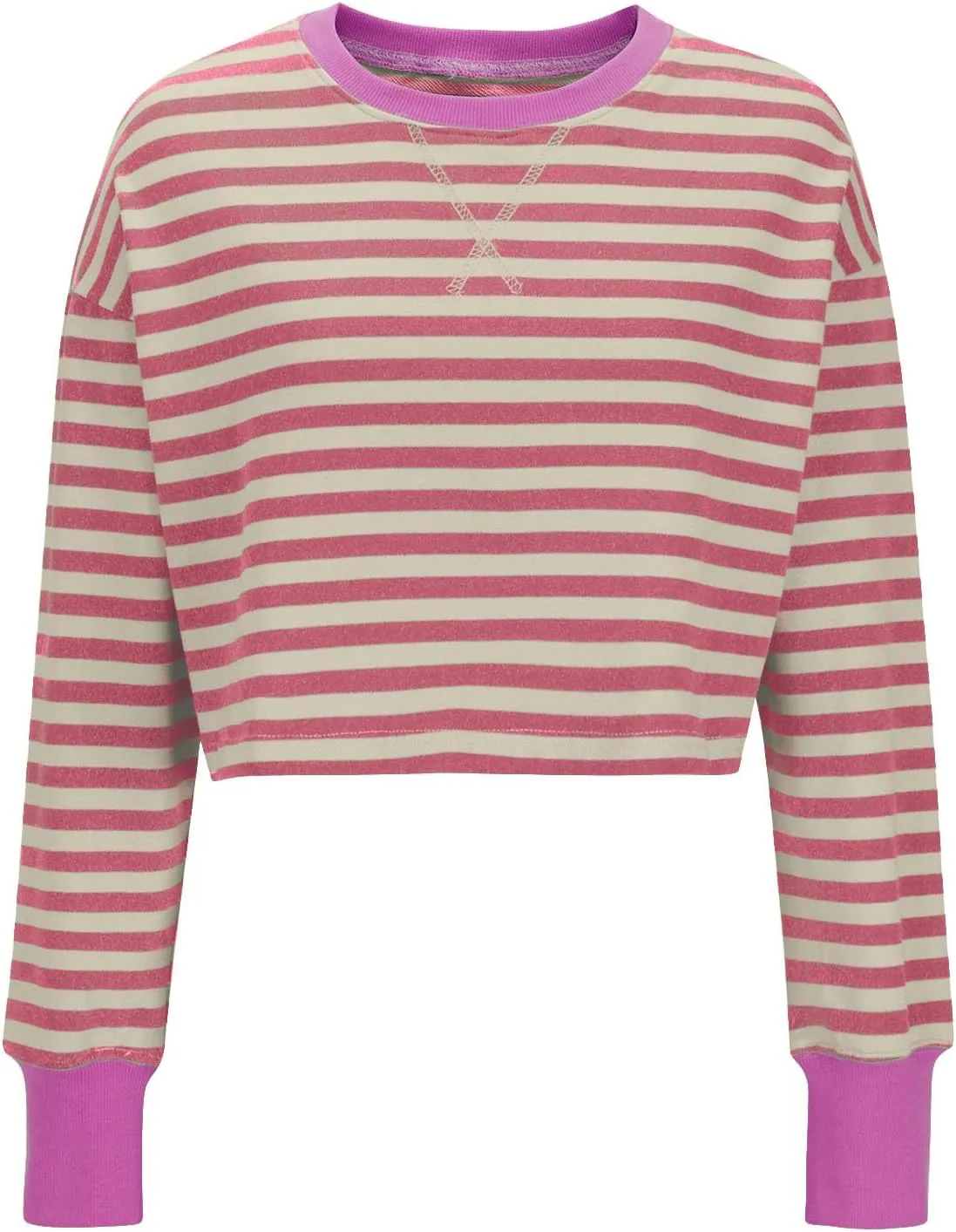 Cropped Long Sleeve Crew Neck Sweatshirt For Women 2024 Fall Fashion Striped Pullover Tops Y2K Clothes