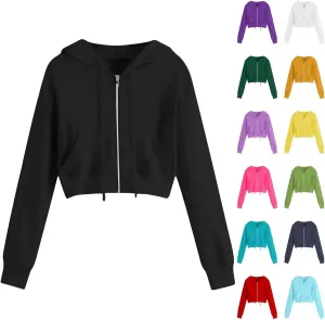 Cropped Zip Up Hoodie Women Basic Lightweight Pullover Hoodies Teen Girls Crop Top Jackets 2024 Fall Clothes