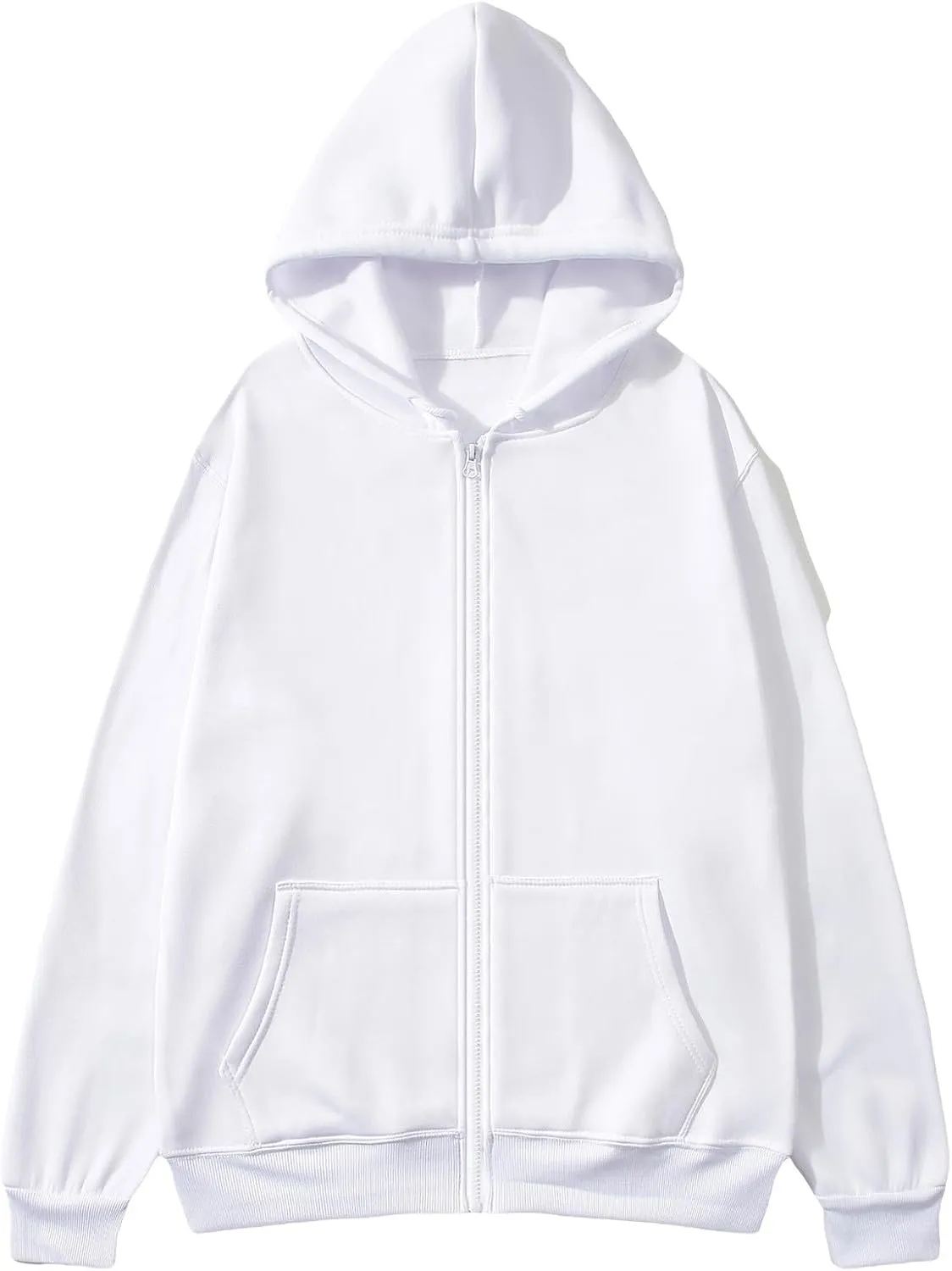 Ctreela Basic Hoodie Jacket for Women Men Full Zip Up T-Shirt Hoodie Solid Color Unisex Adult Teen Plain Hooded Jackets