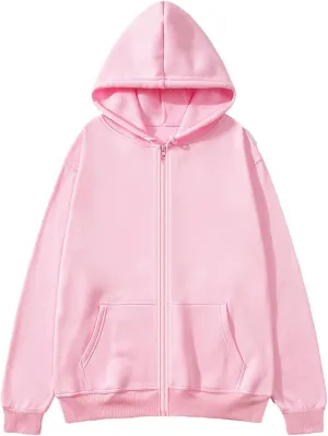 Ctreela Basic Hoodie Jacket for Women Men Full Zip Up T-Shirt Hoodie Solid Color Unisex Adult Teen Plain Hooded Jackets