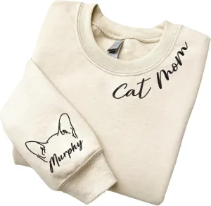 Custom Embroidered Cat Mom Sweatshirt, Cat Mom Gifts for Women, Cat Lover Gift for Christmas, Cat Owner Shirt