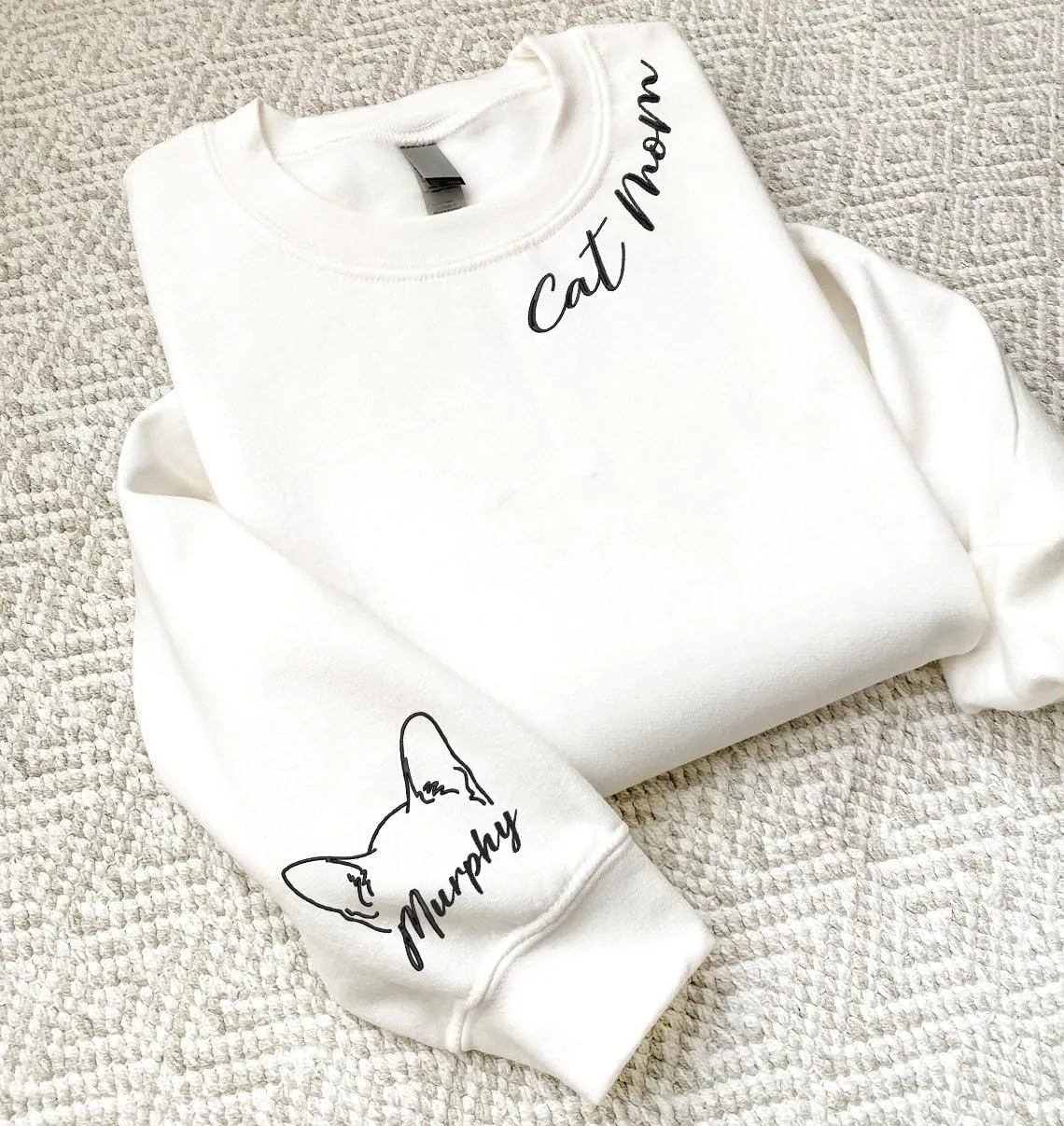 Custom Embroidered Cat Mom Sweatshirt, Cat Mom Gifts for Women, Cat Lover Gift for Christmas, Cat Owner Shirt